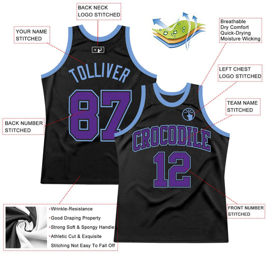Custom Black Purple-Light Blue Authentic Throwback Basketball Jersey - Sky-Custom