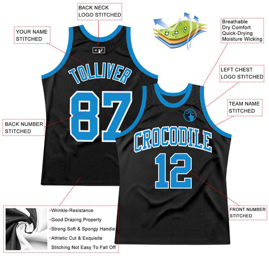 Custom Black Blue-White Authentic Throwback Basketball Jersey - Sky-Custom