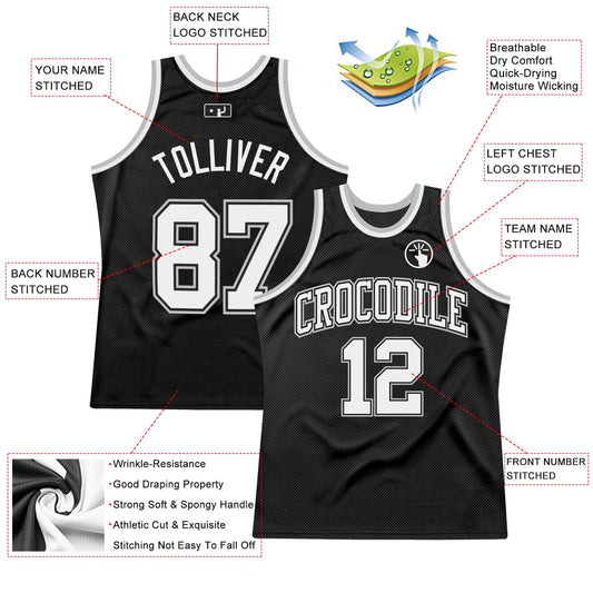 Custom Black White-Gray Authentic Throwback Basketball Jersey - Sky-Custom