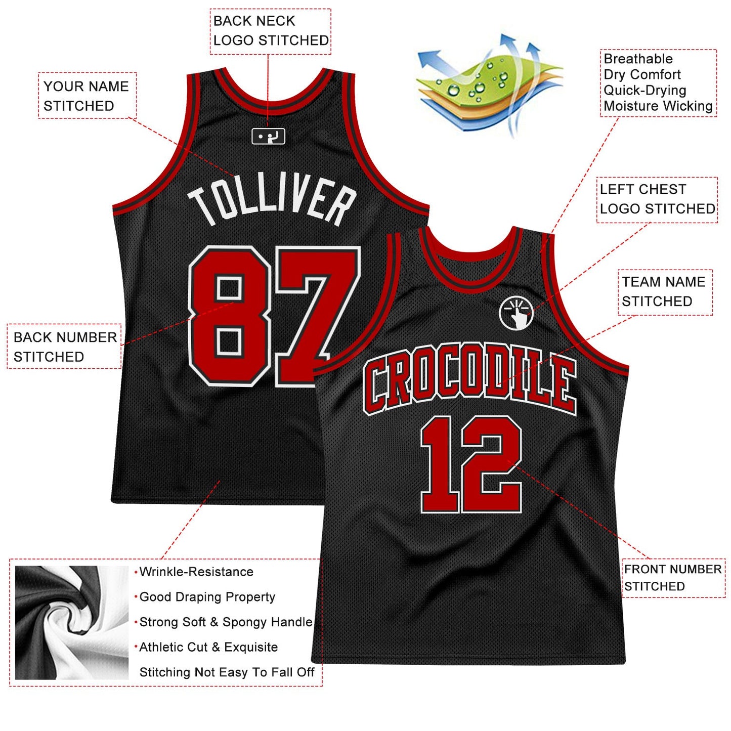 Custom Black Red-White Authentic Throwback Basketball Jersey - Sky-Custom