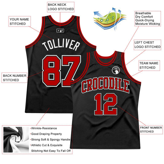 Custom Black Red-White Authentic Throwback Basketball Jersey - Sky-Custom