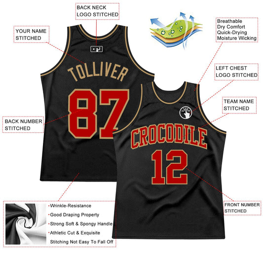Custom Black Red-Old Gold Authentic Throwback Basketball Jersey - Sky-Custom