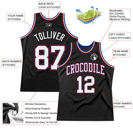 Custom Black White Royal-Red Authentic Throwback Basketball Jersey - Sky-Custom