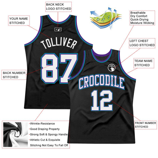Custom Black White Purple-Teal Authentic Throwback Basketball Jersey - Sky-Custom