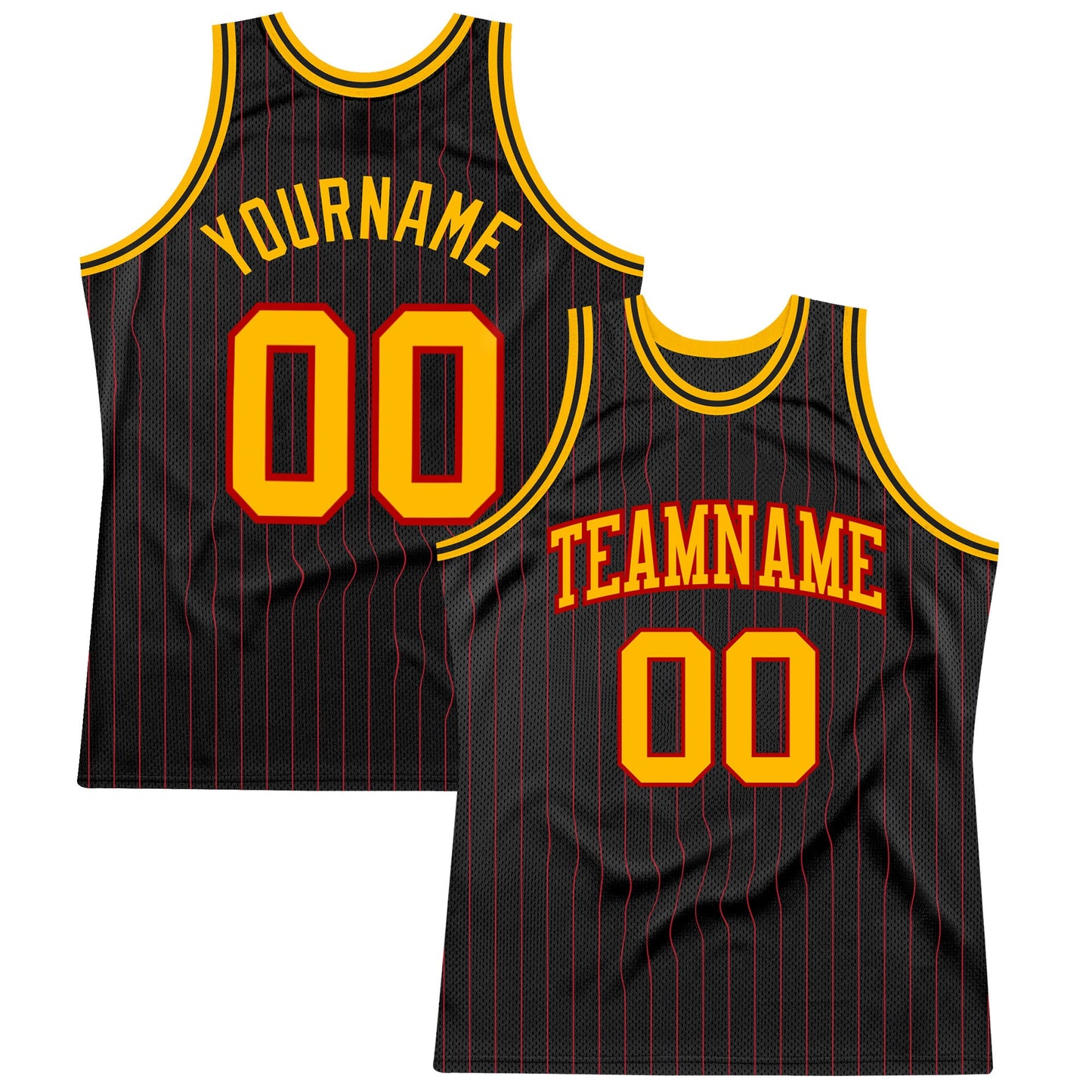 Custom Black Red Pinstripe Gold-Red Authentic Basketball Jersey - Sky-Custom