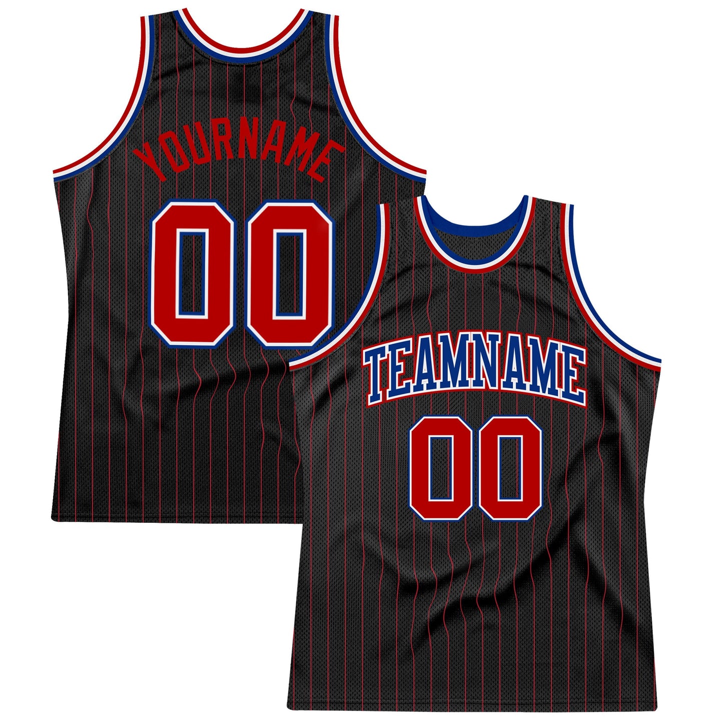 Custom Black Red Pinstripe Red-Royal Authentic Basketball Jersey - Sky-Custom