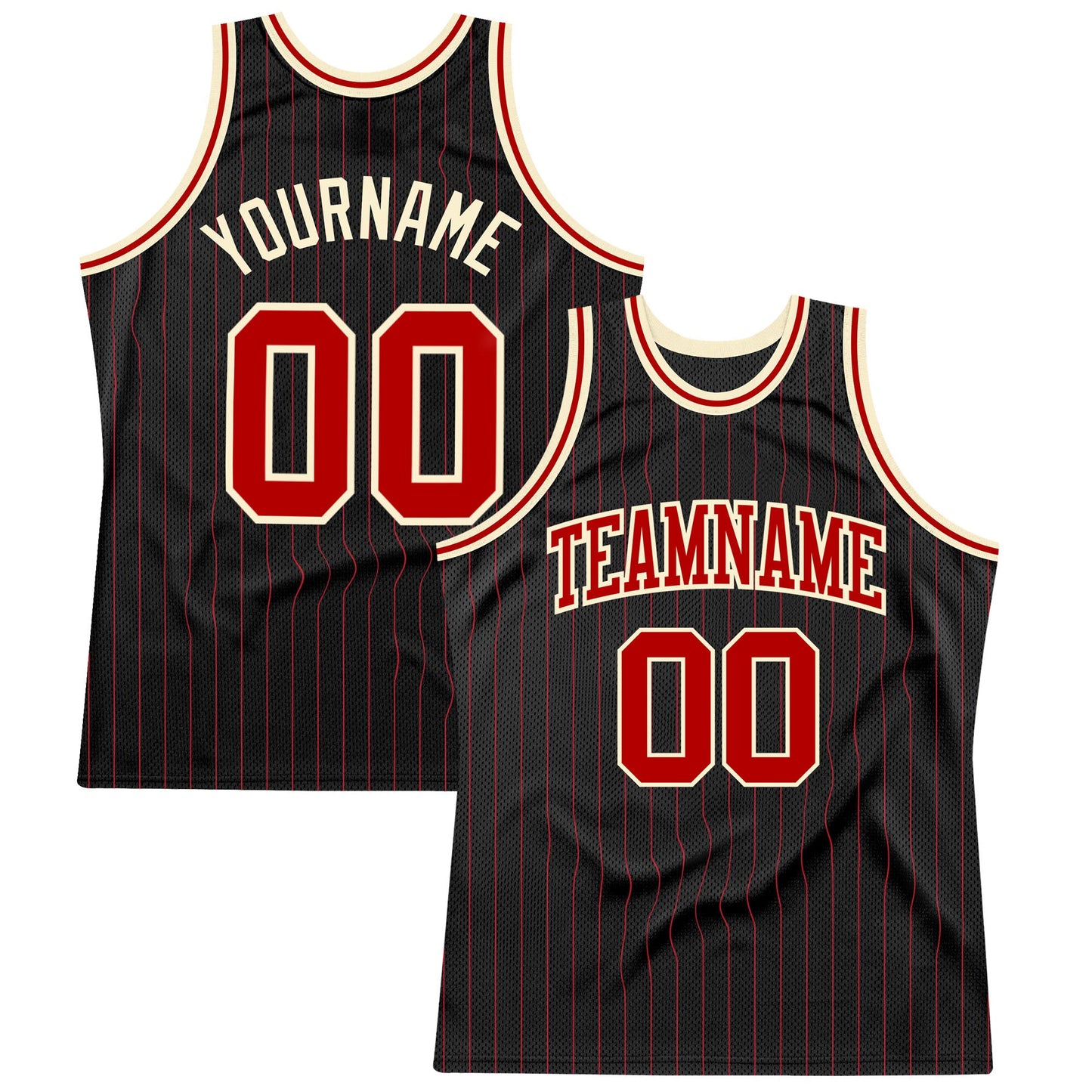 Custom Black Red Pinstripe Red-Cream Authentic Basketball Jersey - Sky-Custom