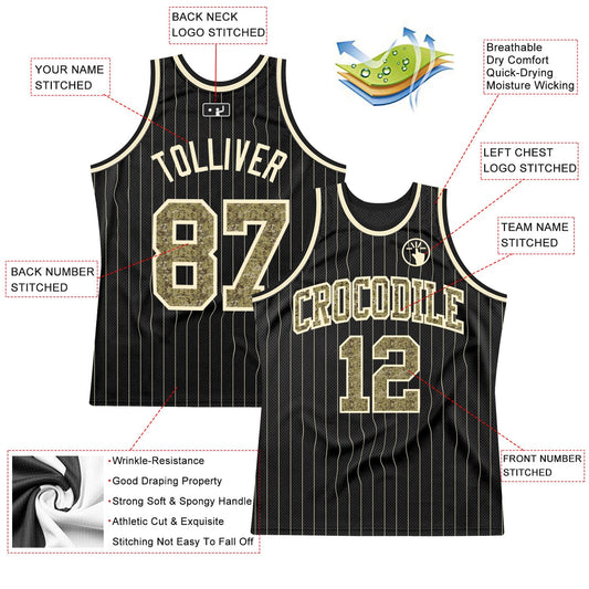 Custom Black Cream Pinstripe Camo-Cream Authentic Basketball Jersey - Sky-Custom