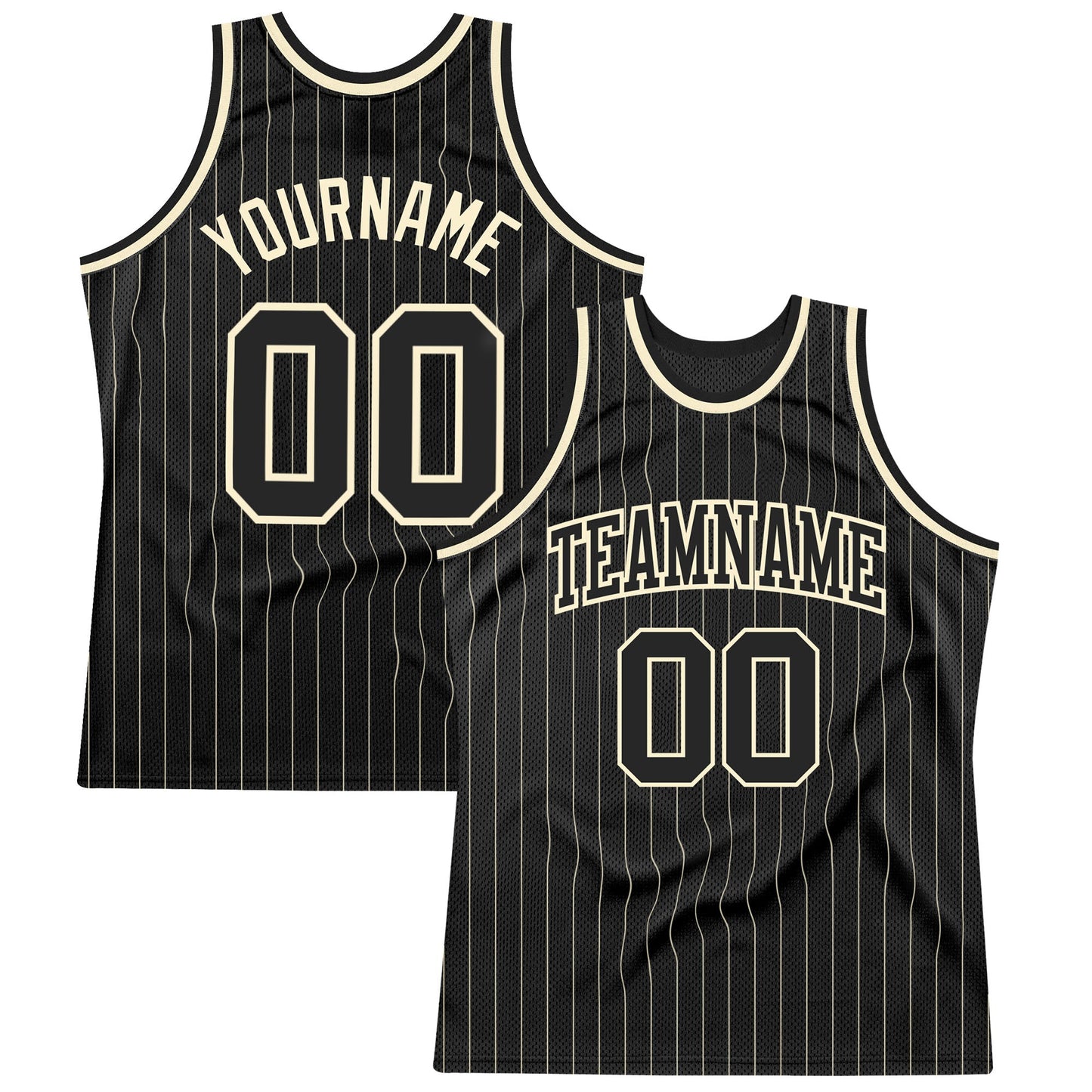 Custom Black Cream Pinstripe Black-Cream Authentic Basketball Jersey - Sky-Custom