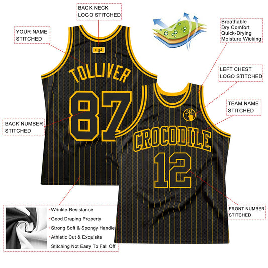 Custom Black Gold Pinstripe Black-Gold Authentic Basketball Jersey - Sky-Custom