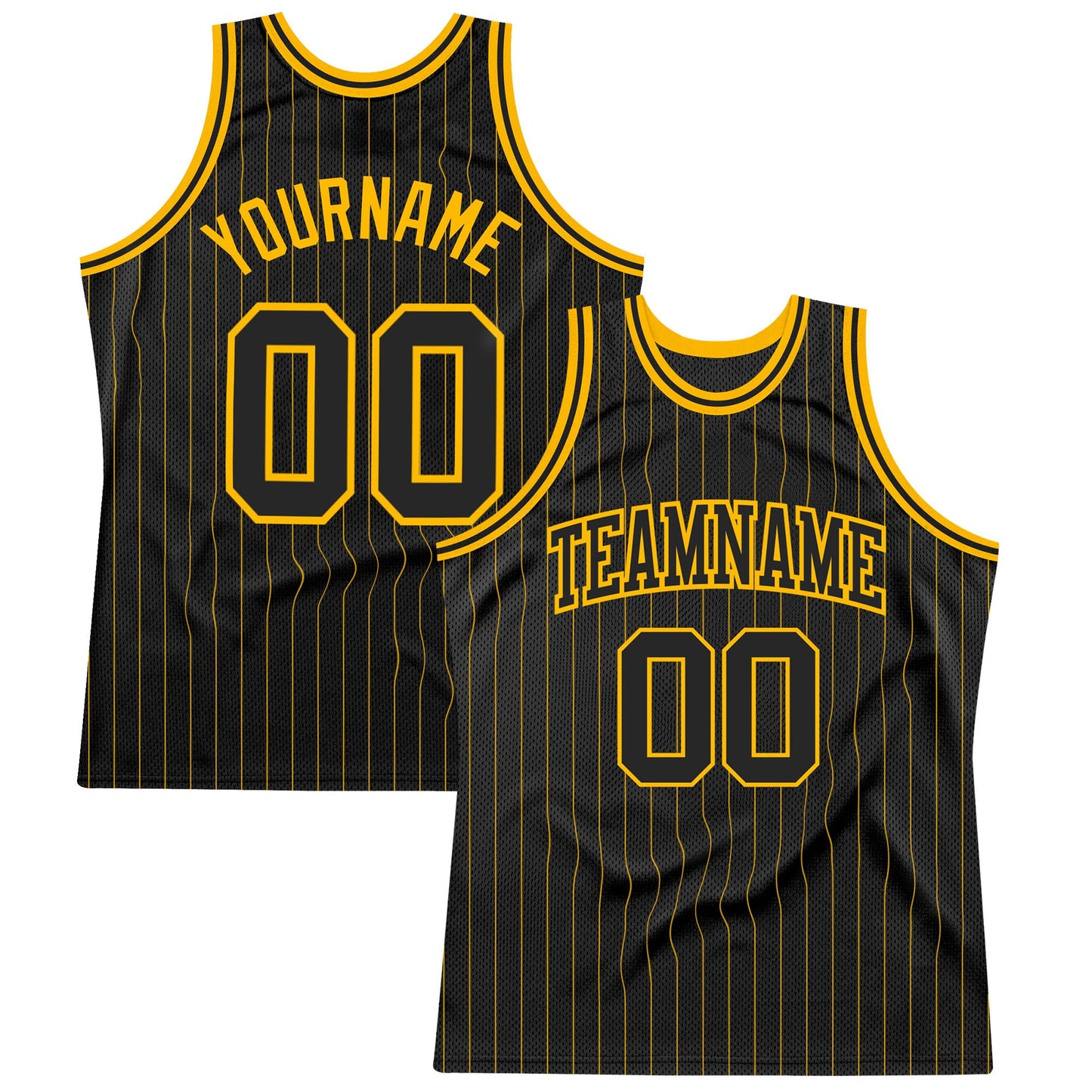 Custom Black Gold Pinstripe Black-Gold Authentic Basketball Jersey - Sky-Custom