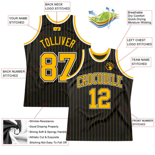 Custom Black Gold Pinstripe Gold-Black Authentic Basketball Jersey - Sky-Custom