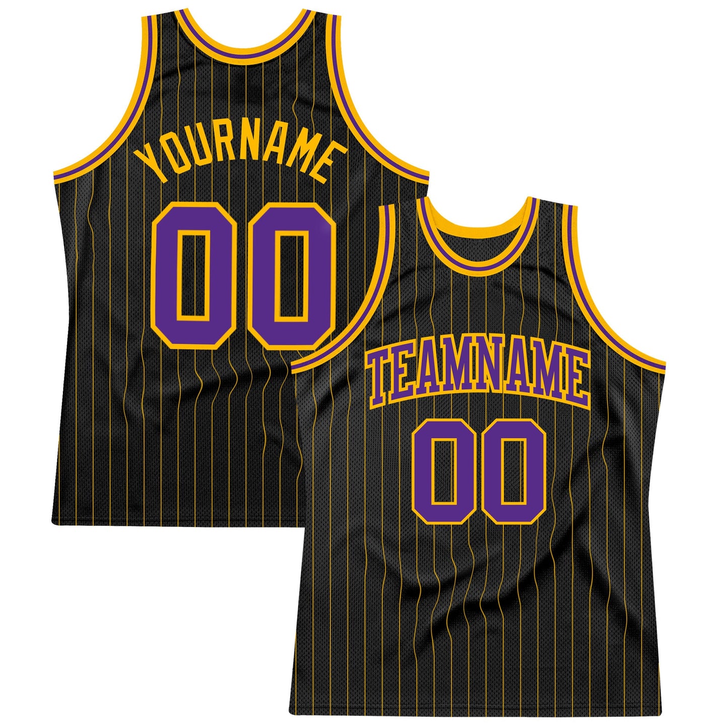 Custom Black Gold Pinstripe Purple-Gold Authentic Basketball Jersey - Sky-Custom