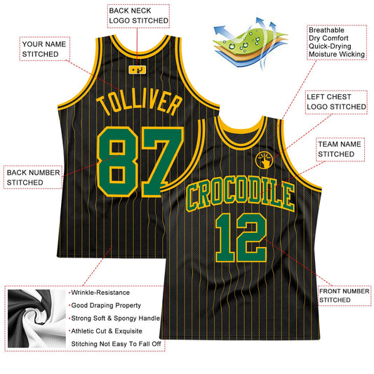 Custom Black Gold Pinstripe Kelly Green-Gold Authentic Basketball Jersey - Sky-Custom