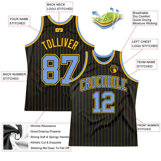 Custom Black Gold Pinstripe Light Blue-Gold Authentic Basketball Jersey - Sky-Custom