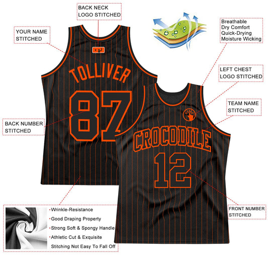 Custom Black Orange Pinstripe Black-Orange Authentic Basketball Jersey - Sky-Custom
