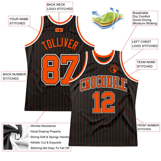 Custom Black Orange Pinstripe Orange-Black Authentic Basketball Jersey - Sky-Custom