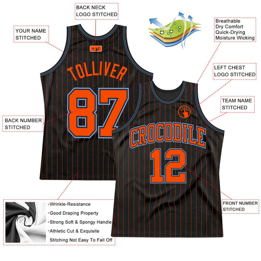 Custom Black Orange Pinstripe Orange-Light Blue Authentic Basketball Jersey - Sky-Custom