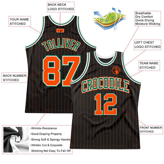 Custom Black Orange Pinstripe Orange-Kelly Green Authentic Basketball Jersey - Sky-Custom