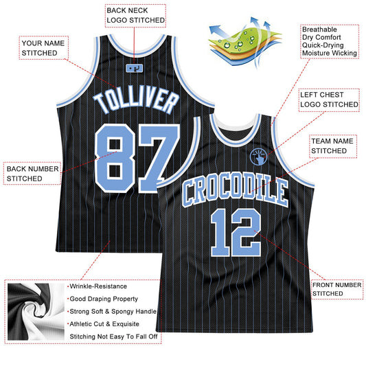 Custom Black Light Blue Pinstripe Light Blue-White Authentic Basketball Jersey - Sky-Custom