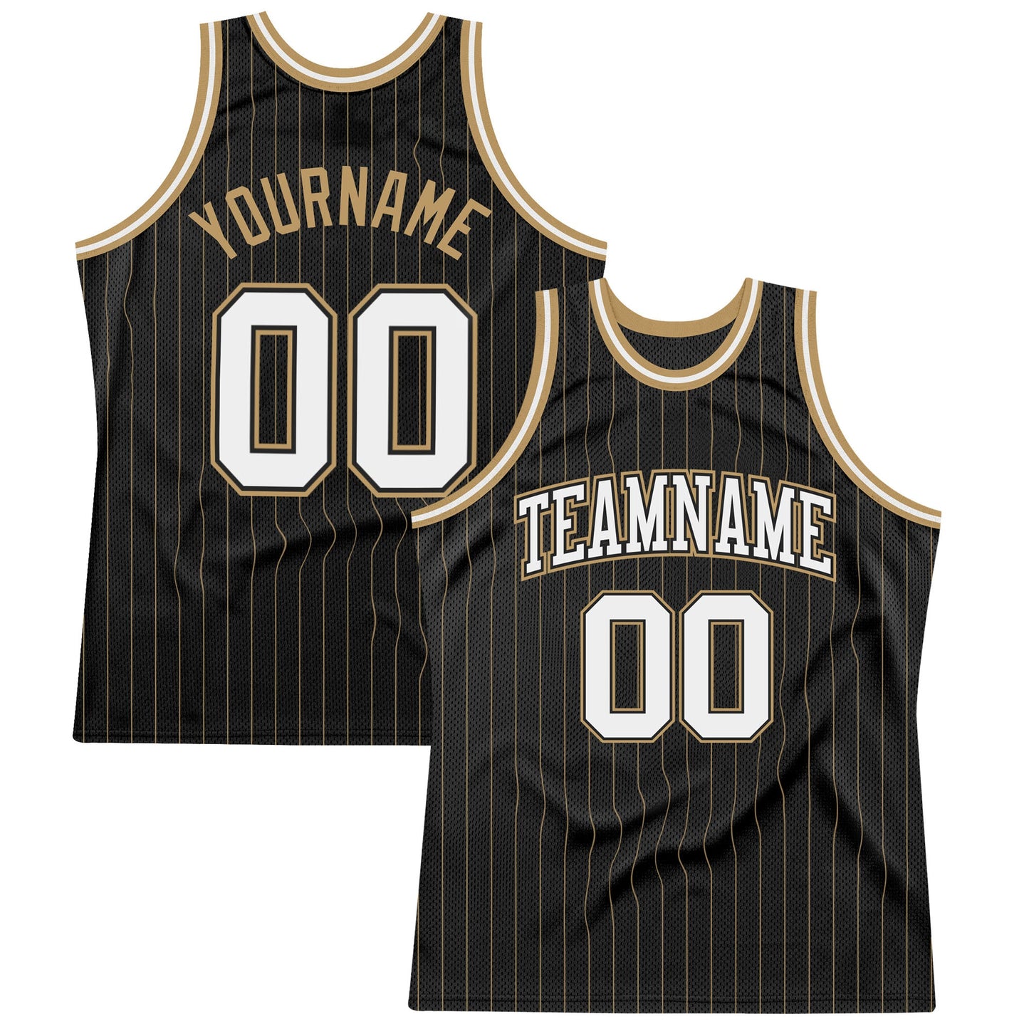 Custom Black Old Gold Pinstripe White-Old Gold Authentic Basketball Jersey - Sky-Custom