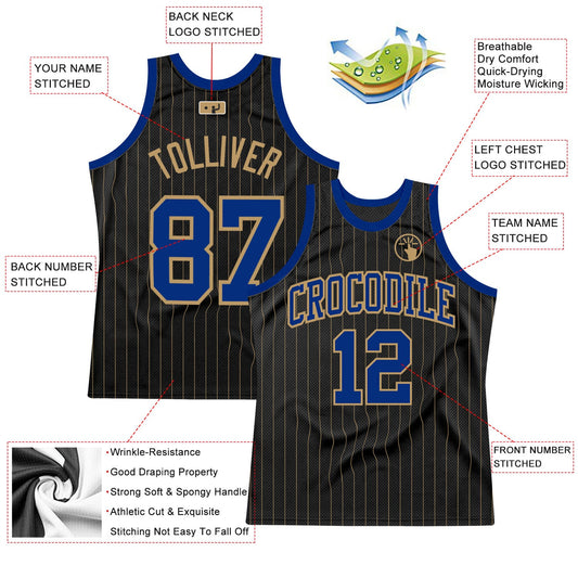 Custom Black Old Gold Pinstripe Royal-Old Gold Authentic Basketball Jersey - Sky-Custom