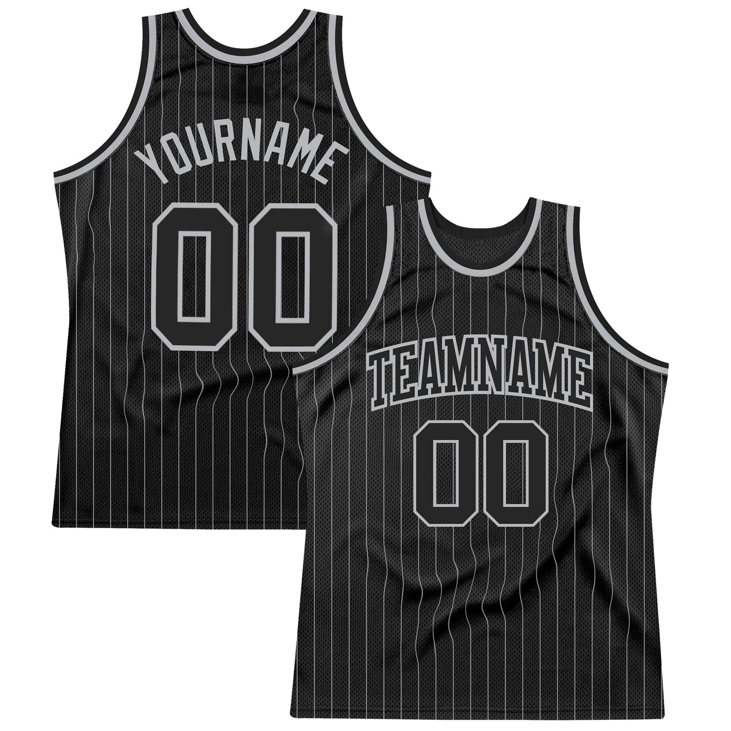 Custom Black Gray Pinstripe Black-Gray Authentic Basketball Jersey - Sky-Custom