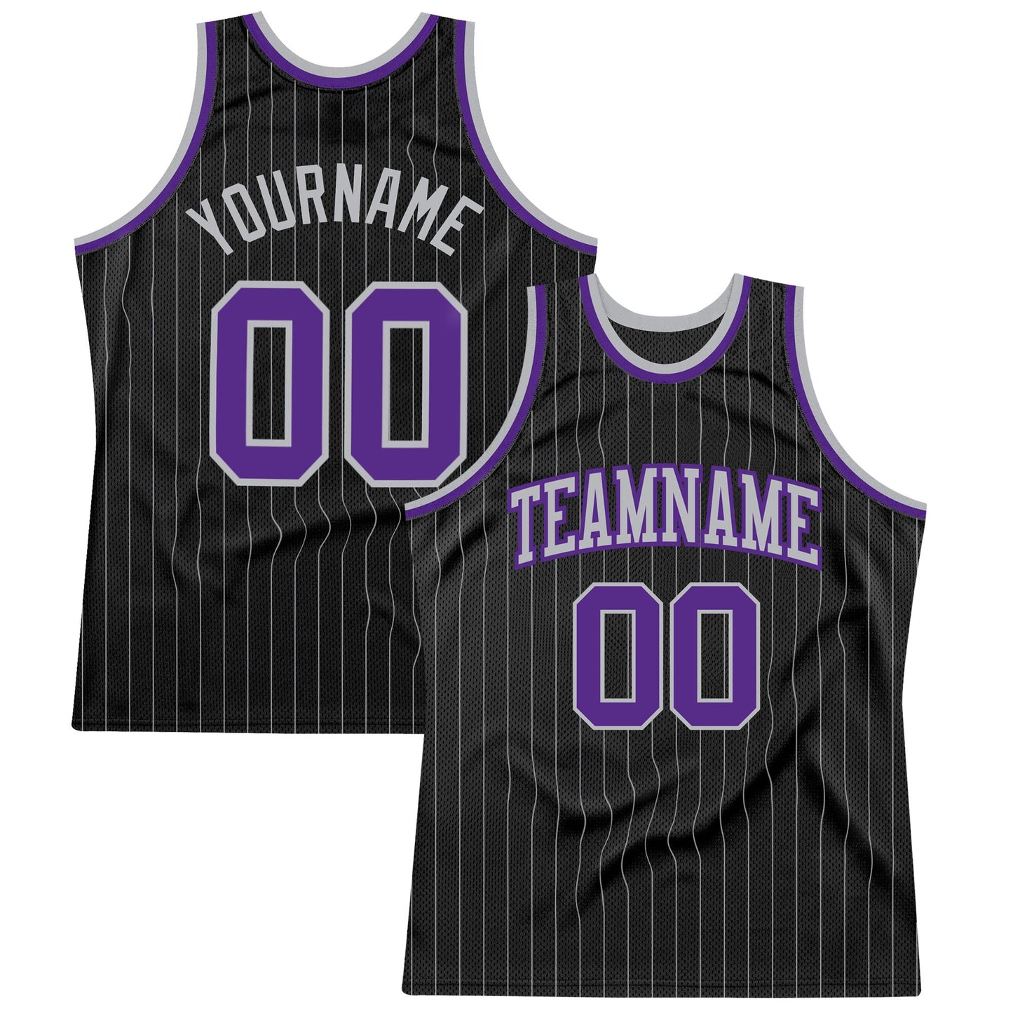 Custom Black Gray Pinstripe Purple-Gray Authentic Basketball Jersey - Sky-Custom