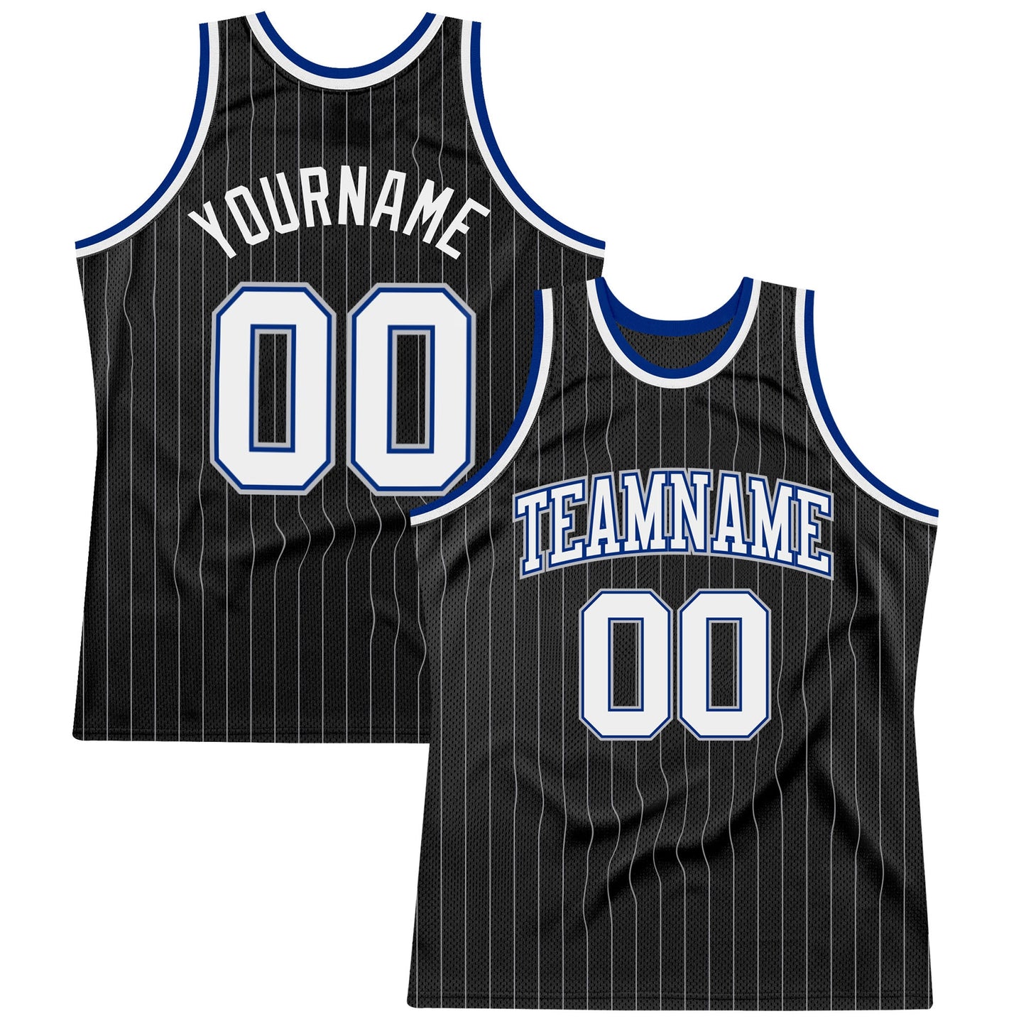 Custom Black Gray Pinstripe White-Royal Authentic Basketball Jersey - Sky-Custom