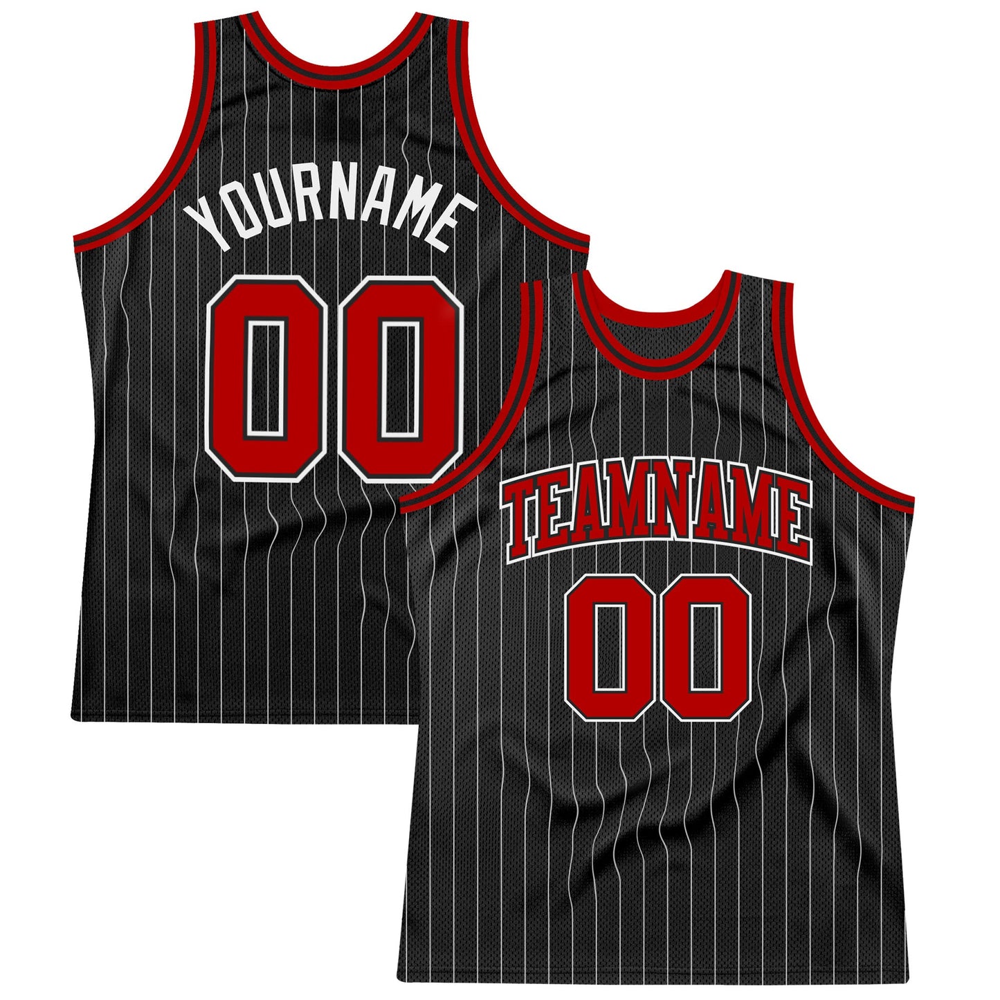 Custom Black White Pinstripe Red-White Authentic Basketball Jersey - Sky-Custom