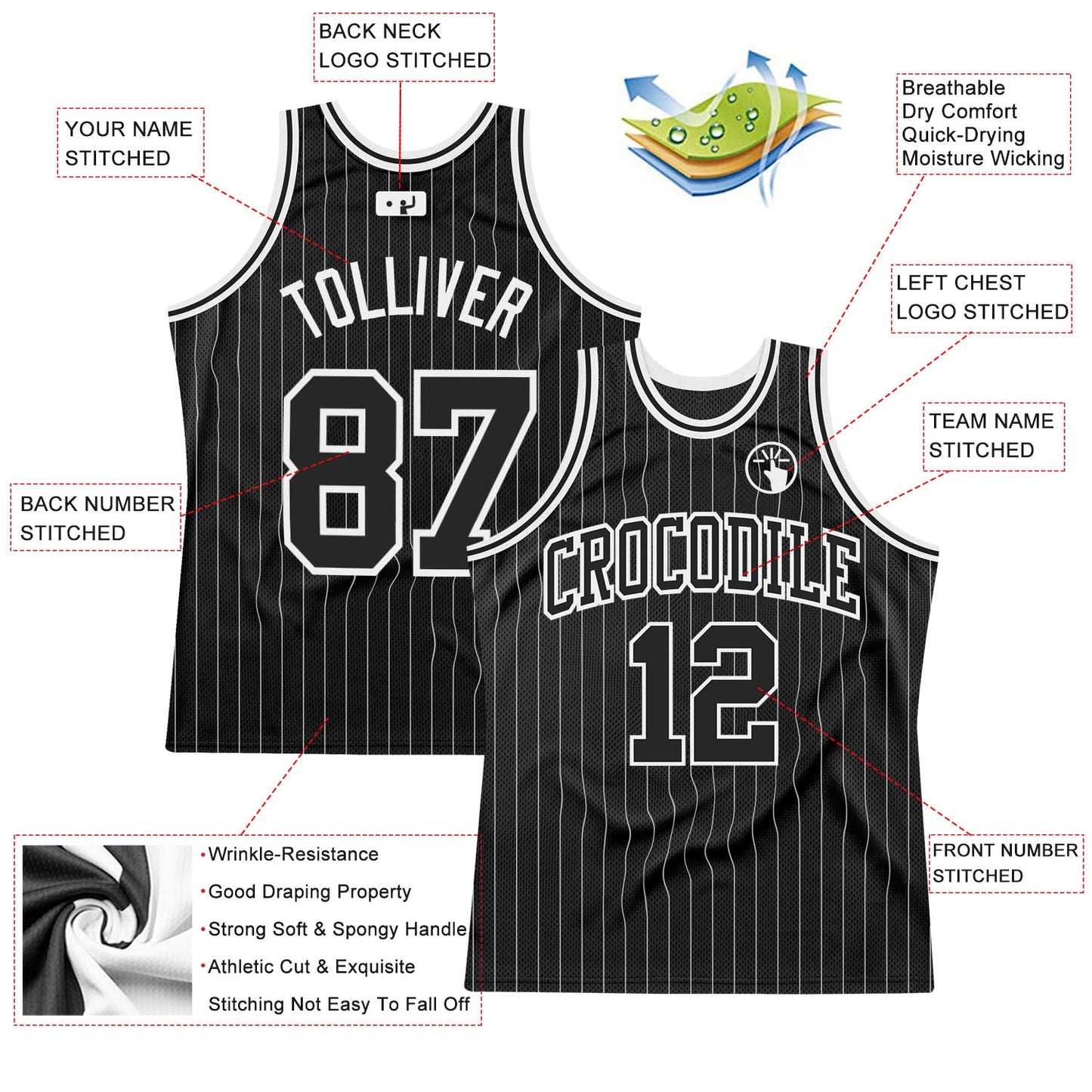 Custom Black White Pinstripe Black-White Authentic Basketball Jersey - Sky-Custom