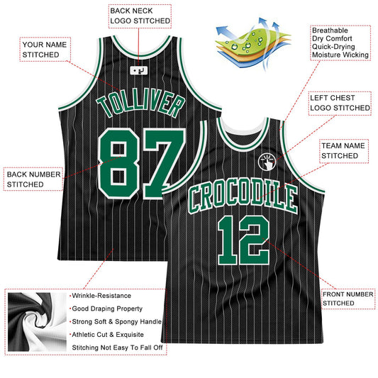 Custom Black White Pinstripe Kelly Green-White Authentic Basketball Jersey - Sky-Custom