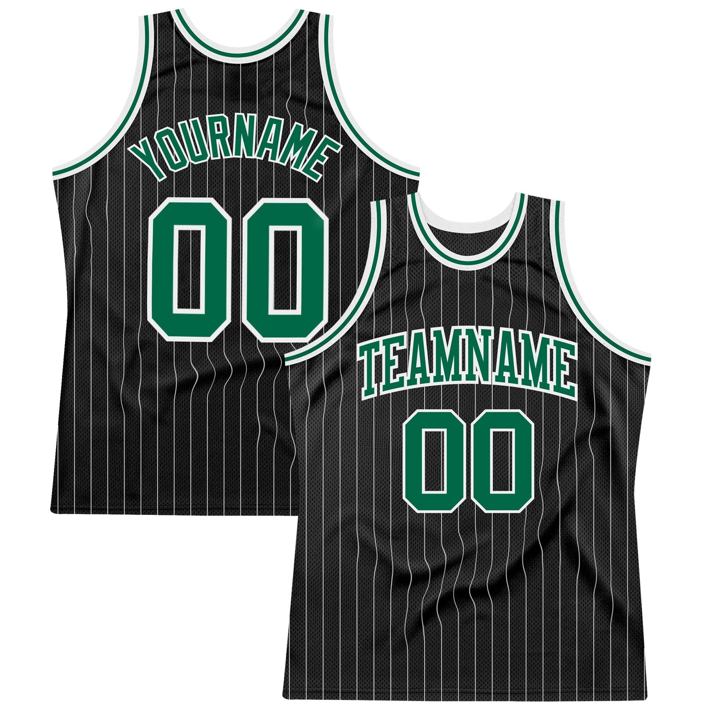 Custom Black White Pinstripe Kelly Green-White Authentic Basketball Jersey - Sky-Custom