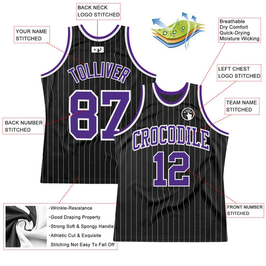 Custom Black White Pinstripe Purple-White Authentic Basketball Jersey - Sky-Custom
