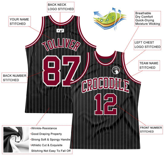 Custom Black White Pinstripe Maroon-White Authentic Basketball Jersey - Sky-Custom