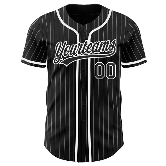 Custom Black White Pinstripe Black Authentic Baseball Jersey - Sky-Custom