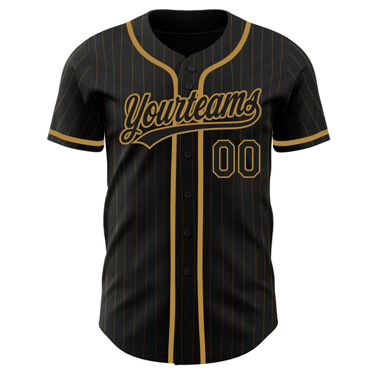 Custom Black Old Gold Pinstripe Black-Old Gold Authentic Baseball Jersey - Sky-Custom
