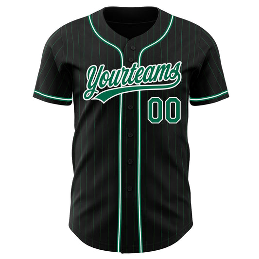Custom Black Kelly Green Pinstripe Kelly Green-White Authentic Baseball Jersey - Sky-Custom