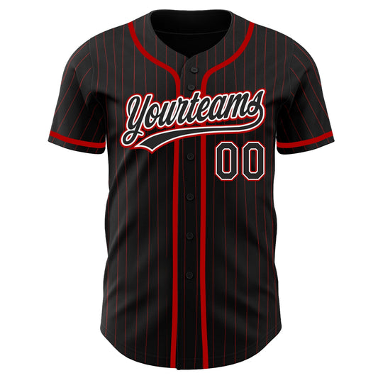 Custom Black Red Pinstripe Black Authentic Baseball Jersey - Sky-Custom