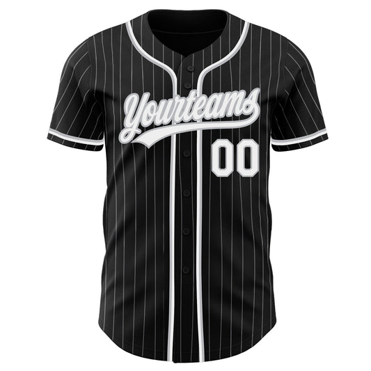 Custom Black Gray Pinstripe White Authentic Baseball Jersey - Sky-Custom