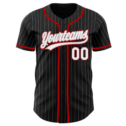 Custom Black Gray Pinstripe White-Red Authentic Baseball Jersey - Sky-Custom