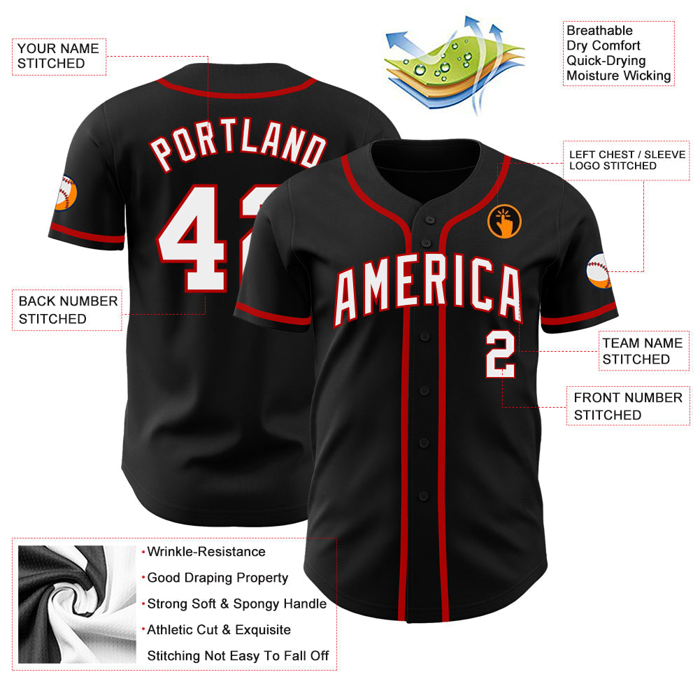 Custom Black White-Red Authentic Baseball Jersey - Sky-Custom