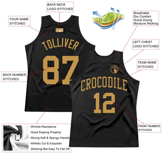 Custom Black Old Gold Authentic Throwback Basketball Jersey - Sky-Custom