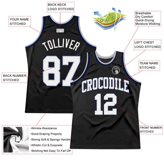 Custom Black White Gray-Navy Authentic Throwback Basketball Jersey - Sky-Custom