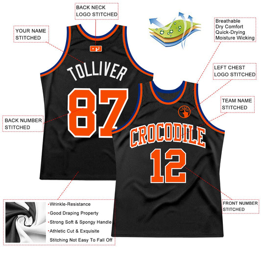 Custom Black Orange-Royal Authentic Throwback Basketball Jersey - Sky-Custom