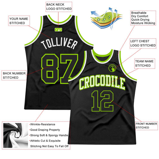 Custom Black Neon Green-White Authentic Throwback Basketball Jersey - Sky-Custom