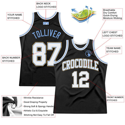 Custom Black White Light Blue-Old Gold Authentic Throwback Basketball Jersey - Sky-Custom