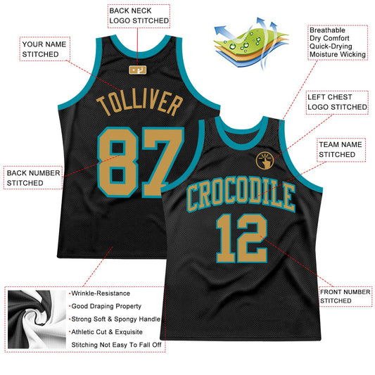 Custom Black Old Gold-Teal Authentic Throwback Basketball Jersey - Sky-Custom