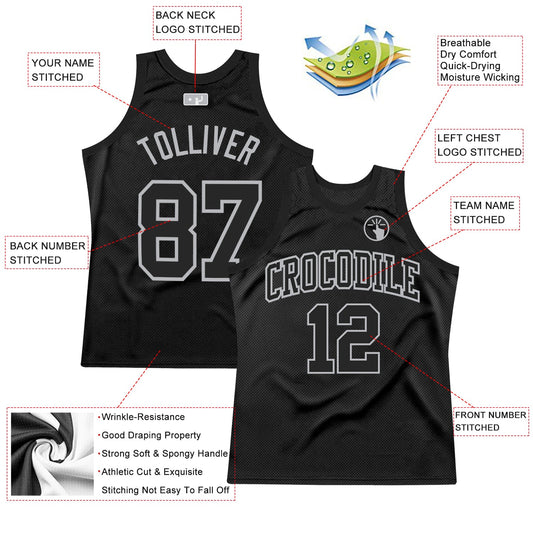 Custom Black Gray Authentic Throwback Basketball Jersey - Sky-Custom