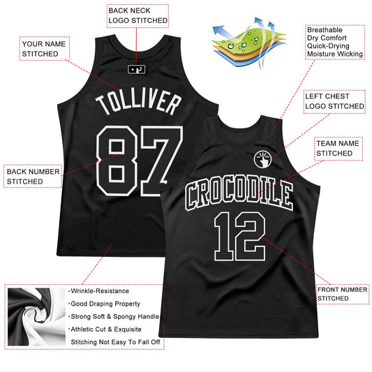 Custom Black White Authentic Throwback Basketball Jersey - Sky-Custom